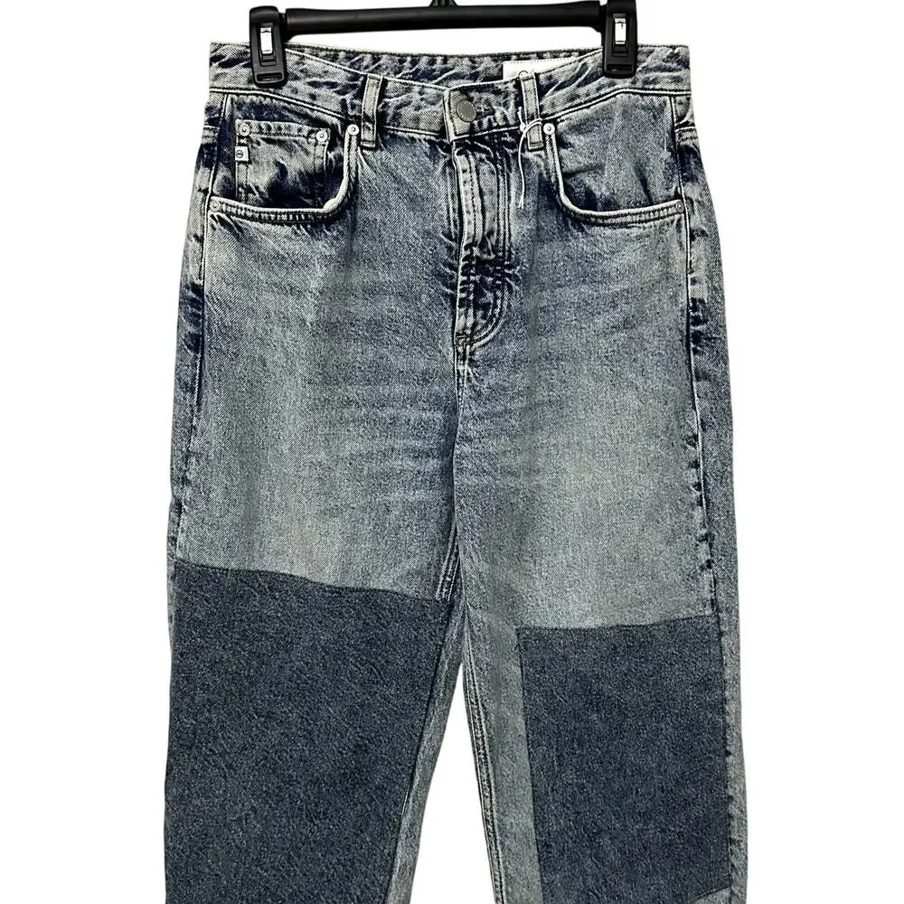 AG Jeans Cloved Patched Denim Jeans High Rise Relaxed Straight Leg Blue 26 NWT
